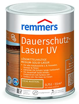 Remmers Dauerschutz-Lasur UV eiche rustikal, 0,75 Liter, Holz UV-Schutz für außen, auch für helle Farbtöne und farblos UV+, blockfest, wetterbeständig