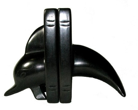 Dolphin Buchstützen – Stein Skulpturen 15 cm schwarz