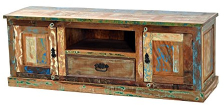 SIT-Möbel Riverboat 9115-98 Lowboard, je eine Schublade & offenes Fach, 2 Holztüren, recyceltes Altholz, bunt lackiert, 140 x 40 x 50 cm