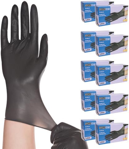 Hygostar Latexhandschuhe Diablo, schwarz, Gr. 8/M | puderfrei, 1000 Stück, Einmalhandschuhe, Einweghandschuhe