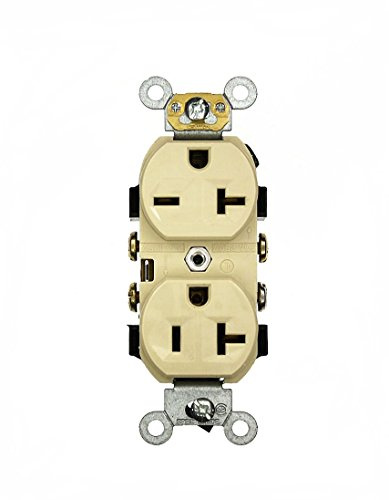 Leviton 20 Amp, 125/250 Volt, Narrow Body Duplex Receptacle, Straight Blade, Commercial Grade, Self Grounding, Dual Voltage, 5842-I, Ivory
