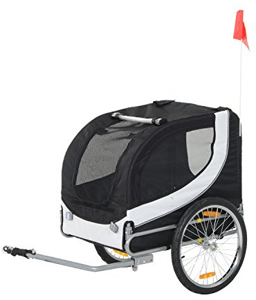 HOMCOM Remorque Velo pour Chien Animaux avec Drapeau et 8 reflecteurs Blanc et Noir