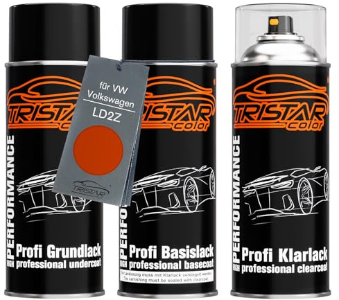 TRISTARcolor Autolack Spraydosen Set für VW/Volkswagen LD2Z Hot Orange Metallic/Rocket Orange Metallic Grundlack Basislack Klarlack Sprühdose 400ml