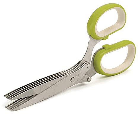 RSVP International (Snip) Stainless Steel 5 Blade Herb Scissors, Green/White | Cut, Chop, Mince & Snip Herbs | Easy & Safe to Store | Use with Basil, Thyme, Parsley & More | Dishwasher Safe