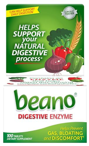 Beano Digestive Enzyme, Helps Prevent Gas & Bloating, 100 Tablets