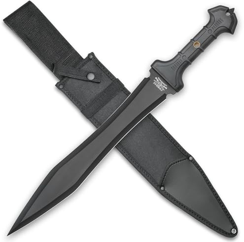 Combat Commander Gladiator Sword | Rasiermesserscharfe Klinge, 1060 Karbonstahl, gummierter TPR-Griff, verstärkte Nylonscheide, 61 cm Länge