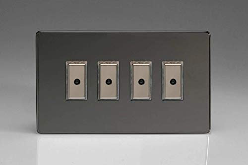 Varilight Eclique 2 4-Gang 1-Way Remote/Tactile Touch Control Master LED Dimmer Light Switch 4 x 0-100W (Max 10 LEDs) Iridium JDIE104S