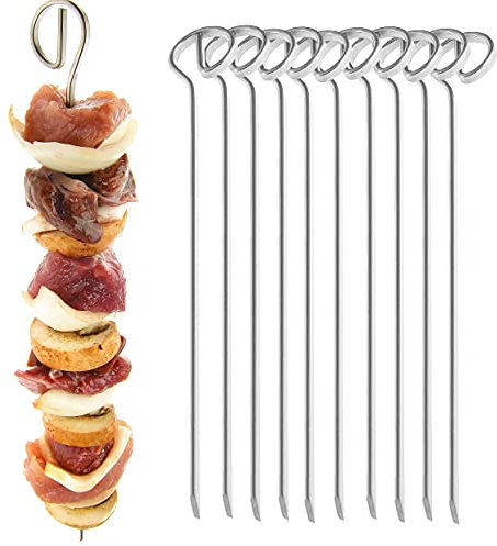Grillspieße 10er Set - 21 cm Schaschlikspieße aus Edelstahl - Grill-Hochgenuss für alle Fleischfans und Vegetarier - Fleischspieße, Made in Germany