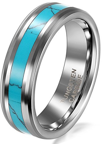 JewelryWe Schmuck Wolframcarbid Damen-Ring Synthetische Türkis Inlay 6mm Bandring Eheringe Verlobungsringe Größe 63