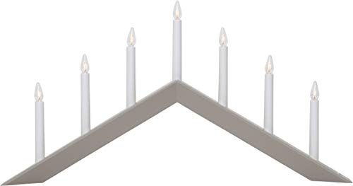 Fensterleuchter Arrow von Star Trading, Kerzenständer mit 7 Glühbirnen E10 warmweiß, Weihnachtsdeko aus Holz in Beige, Kabelschalter, Länge: 69 cm