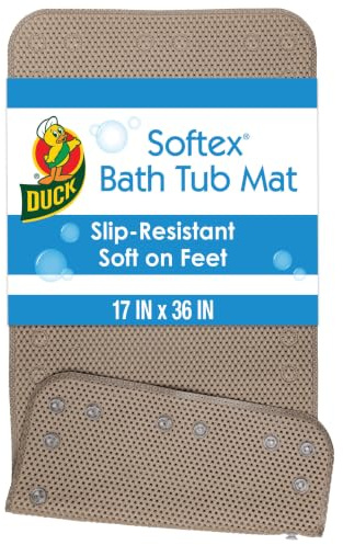Duck Brand Softex Bath Mat for Tubs, Machine Washable, 17 x 36 Inches, Taupe, Skid Resistant (442097)