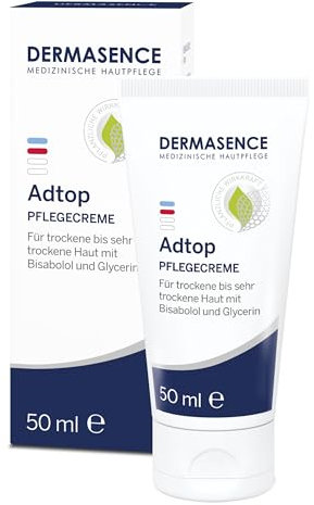 DERMASENCE Adtop Pflegecreme, 50 ml, Creme gegen trockene Haut, für Neurodermitis, schuppige und raue Haut, mit Glycerin und Bisabolol, parfümfrei, vegan, für Körper und Gesicht