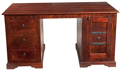 MASSIVMOEBEL24.DE | Oxford Schreibtisch Akazie 150x85x76, Farbe:Dunkelbraun lackiert, Größe:150x85x76 cm (BxTxH)