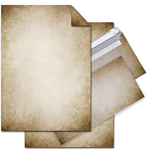 Logbuch-Verlag 100 Blatt vintage Briefpapier beidseitig bedruckt DIN A4 MIT KUVERTS beige naturfarben creme antik und auf Alt gemacht