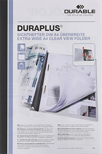 Durable Angebotshefter Duraplus mit Sichttasche für A4, grau, 25er Packung, 257910 | Sichthefter mit transparenter A4-Tasche, Innentasche, für Prospekthüllen, hängeschienenfähig, Kunststoff