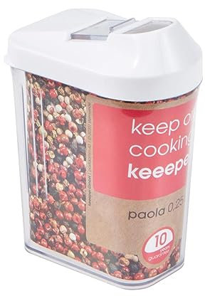 keeeper Contenitore per Alimenti Sfusi, Coperchio Dosatore Regolabile, Plastica, 250 ml, 6,5 x 4 x 12 cm, Paola, Bianco