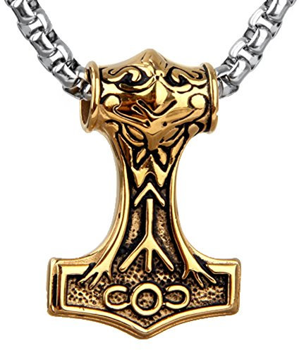 COPAUL Acero Inoxidable Colgante Collar Plata Cráneo Calavera Thor Martillo Amuleto Biker Hombre ,Cadena 60cm