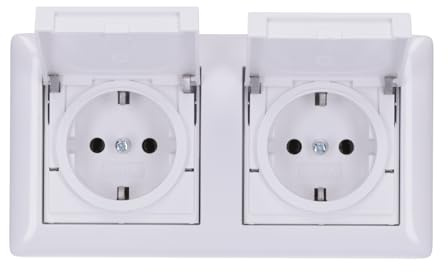 Gira 415803 2-fach SCHUKO-Steckdose Komplettet | mit Klappdeckel + Set IP44 + Rahmen 2-fach Standard 55 Reinweiß glänzend