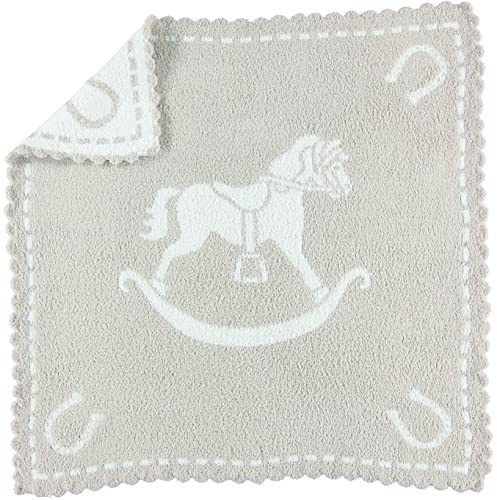 Barefoot Dreams CozyChic Scalloped Baby Receiving Blanket - Stone & Rocking Horse,Stone & White,30x32,CozyChic Scalloped Receiving Blanket