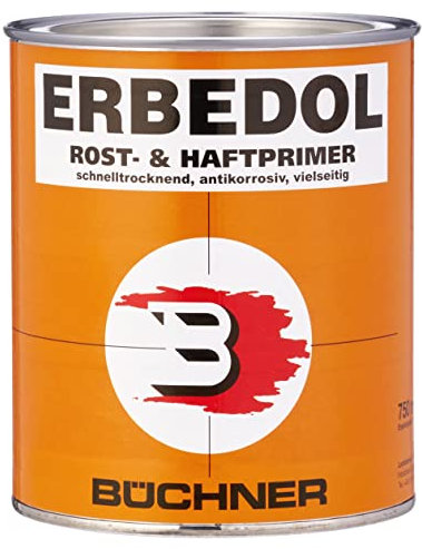 Büchner ERBEDOL Rost- und HaftprimerRotbraun, 2,5L - für innen und außen, Rostschutzprimer für blanken und angerosteten Stahl, Haftgrund für Hart-Kunststoffe (außer Polypropylen und Polyethylen)