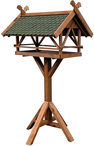 Luxus-VOGELHAUS 49005e Vogelvilla XXL - Vogelfutterhaus Westfalen - Vogelhaus inkl. Ständer - Futterstation aus Holz mit Bitumen 78 x 62 x 148 cm - Dunkelbraun