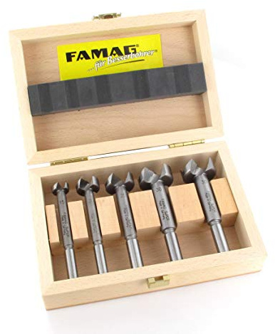 Famag Bormax 2.0 WS Forstnerbohrer-Set (4-teilig, Größe Ø 15-35, für Holzwerkstoffe, MDF, Hartholz, mit Holzkasten) 1622505