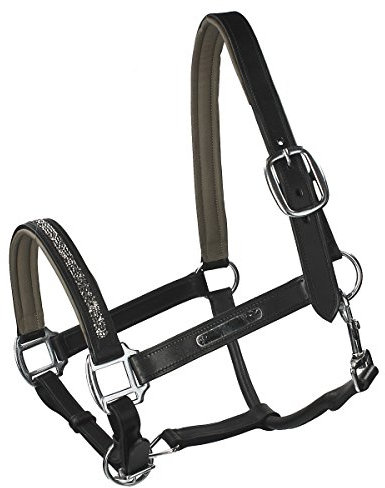 QHP Luxus Lederhalfter Halfter Lupine mit Strass-Steinen schwarz (Warmblut)