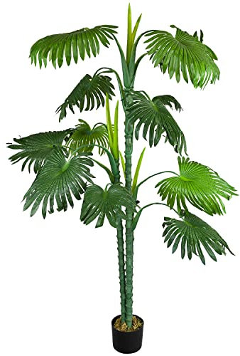 Künstliche Palme Pflanze Kunstpflanze Palmbaum Fächerpalme Deko Zimmerpflanze Kunstbaum künstlich im Kunststofftopf Plastikpflanze 150 cm Decovego