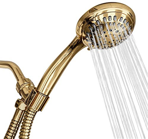 ShowerMaxx, Luxury Spa: ImperialShine Gold Hand Held Shower Head, 4.5 inch 6 Spray Setting Handheld Showerhead with Extra-Long Hose, Experience Comfort and Elegance (Polished Brass/ImperialShine Gold)