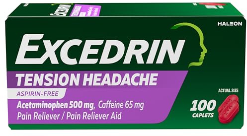 Excedrin Tension Headache Relief Caplets, Acetaminophen 500mg, Caffeine 65mg, Pain Reliever, Aspirin-Free, 100 Count