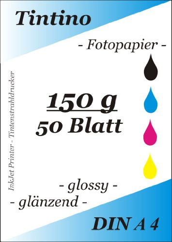50 Blatt Fotopapier DIN A4 150g/qm high -glossy hoch-glaenzend -sofort trocken -wasserfest-hochweiß-sehr hohe Farbbrillianz, fuer InkJet Drucker Tintenstrahldrucker