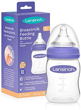 Lansinoh Momma Breastmilk Feeding Bottle with NaturalWave Slow Flow Nipple, 5 Ounces