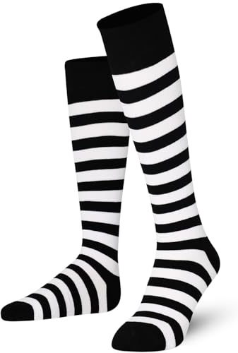 Mysocks Calzini al ginocchio banda Cotone pettinato extra puro bianco e nero