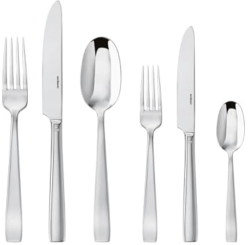 Sambonet 62512-83 Flaches Monoblock-Besteck-Set, 36-teilig: 6 Tafelgabeln, 6 Tafellöffel, 6 Tafelmesser, 6 Obstgabeln, 6 Obstmesser und 6 Teelöffel- Edelstahl 18/10, Spülmaschinenfest