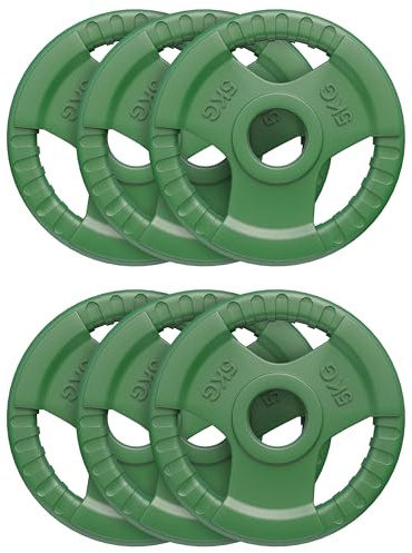GORILLA SPORTS® Hantelscheiben 1,25–25 kg/30-kg-Set, 50 mm, Gummi, 3 Griffe | Gusseisenkern, rutschfest, stoß- und kratzfest; Gewichtsscheiben, Weight Plates, Olympia-Hantelscheiben, Langhantelscheiben