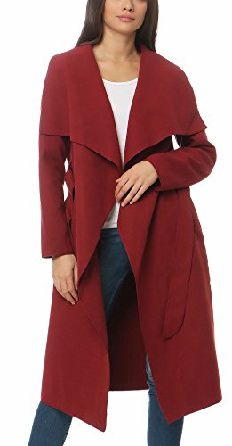 malito Damen Mantel lang mit Wasserfall-Schnitt | Trenchcoat mit Gürtel | weicher Dufflecoat | Parka - Jacke 3040 (bordeaux)