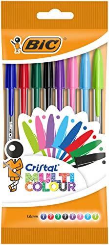 BIC Kugelschreiber Cristal Multicolor – Kugelschreiber Set mit 8 verschiedenen Farben für das Büro, die Schule & den Alltag – 1 Beutel mit 8 Stück