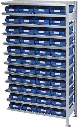 Certeo STEMO | Steckregal mit Regalkästen | Regalhöhe 1790 mm | Anbauregal | Tiefe 500 mm | 44 Kästen blau