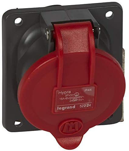 Legrand 052224 Plastique Prise Fixe Hypra IP44, 16A, 380V à 415V, 3P+N+T, Rouge/Noir