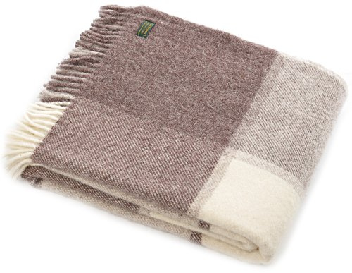 Lifestyle Block Check Decke aus reiner Schurwolle, Braun / Beige / Creme