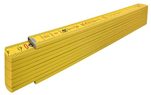 STABILA Zollstock Type 407, 2 m, gelb, metrische Skala, Winkelfunktion, Meterstab aus PEFC-zertifiziertem Holz, Stahlblechgelenke mit integrieter Stahlfeder