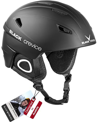 BLACK CREVICE Casco de esquí Kitzbühel I Casco de esquí de diseño Deportivo para Hombre y Mujer I Casco de esquí de policarbonato Transpirable I Talla Ajustable (M, Negro)