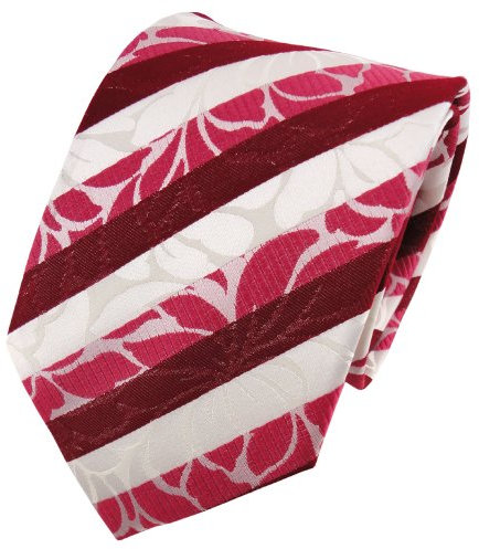 TigerTie Designer Seidenkrawatte in rot erdbeerrot rosé weiß gestreift