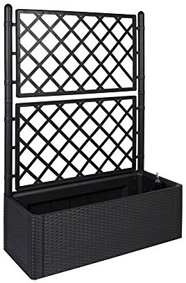 Kreher XL Rankgitter, Spalier mit Pflanzkasten in moderner Rattan-Optik aus robustem Kunststoff in Anthrazit/Grau. Maße BxTxH in cm: 100 x 43 x 142 cm. Topp für Garten, Terrasse und Balkon!