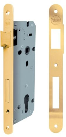 Yale Serratura per porte in legno Y52X0050 ottone lucido, bordi quadri, entrata 50 mm