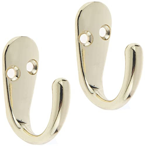 Select Hardware 2 Ganci Appendiabiti Singoli con Viti, in Ottone Lucido, Montaggio su Porta e Parete, per Bagno, Camera da Letto, Soggiorno, corridoio (Confezione da 2)