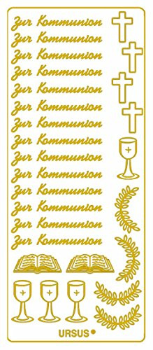Ursus 59300032 - Kreativ Sticker, Kommunion, gold, 5 Blatt, selbstklebend, ideal zur Kartengestaltung und zum Dekorieren von Geschenken, Stickerbogen ca. 10 x 23 cm