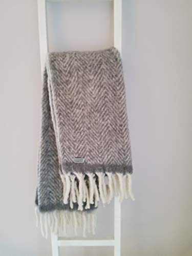 Kuscheldecke Wolldecke Happiness Angora Mohair 130x170 cm + 20 cm Fransen grau meliert