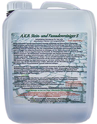A.K.B. Steinreiniger und Fassadenreiniger S Konzentrat bis 3000m², 0425(5L Kanister) Steinreiniger,Dachreiniger, Grünbelagentferner (bedingt für Farbiges)