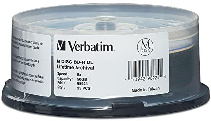 Verbatim 98900 M-disc BD-R 25GB 4X with brand surface, 5 pieces with trade mark, BD-R DL 50GB 25-disc white